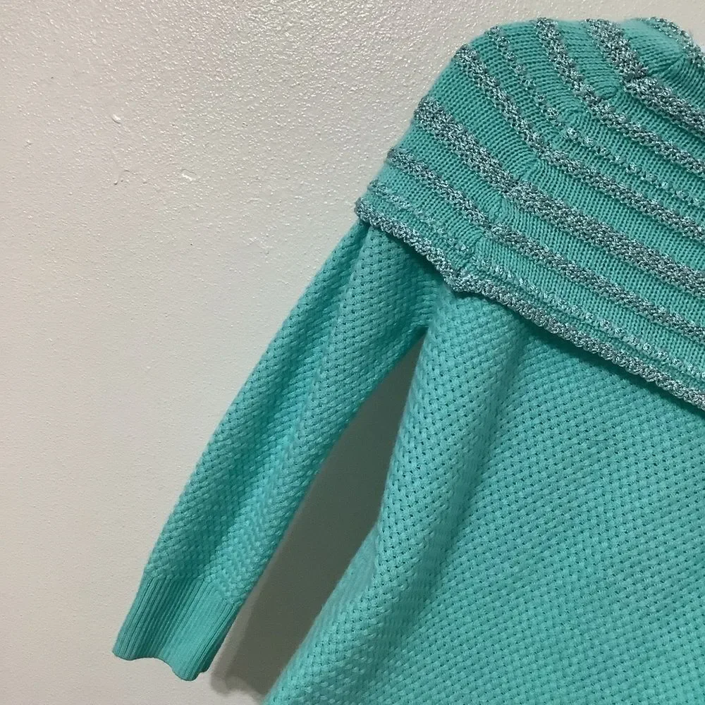 Teal Retro Wintercore‎ Cabincore Holiday Feminine Winter Sparkly Knit Sweater XS
